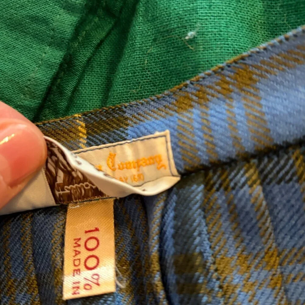 Vintage Hudson's Bay Company plaid skirt blue XXS midi 100% wool